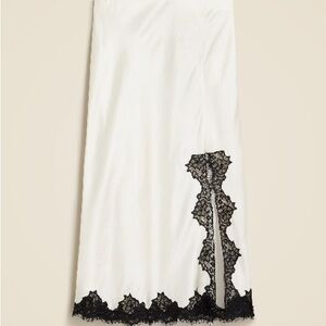 J.Crew White Satin Skirt with Black Lace Trim